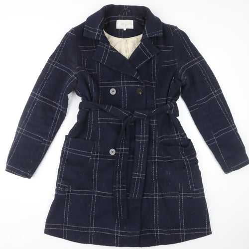 Vila Women's Blue Check Overcoat Size 10