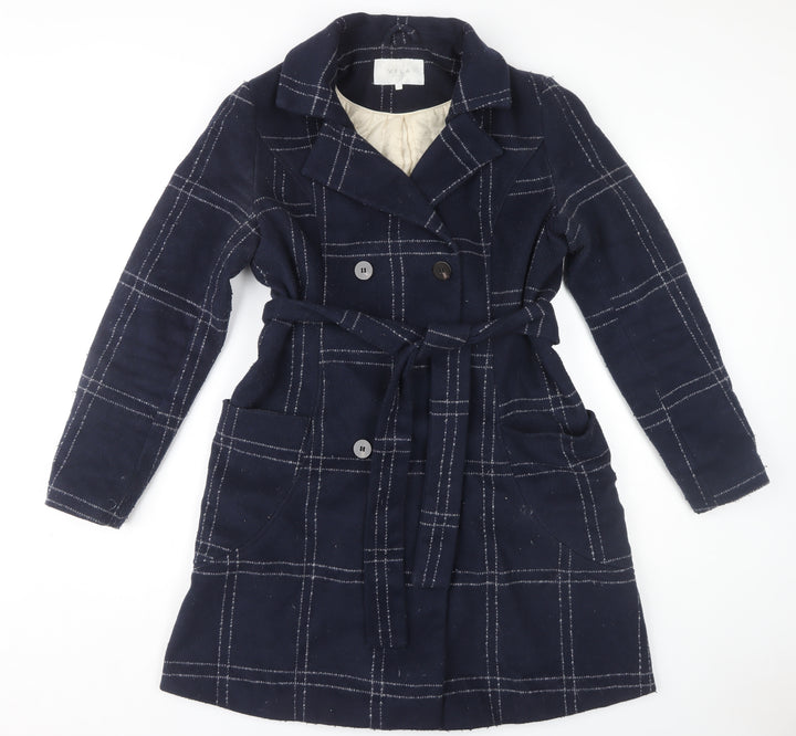 Vila Women's Blue Check Overcoat Size 10