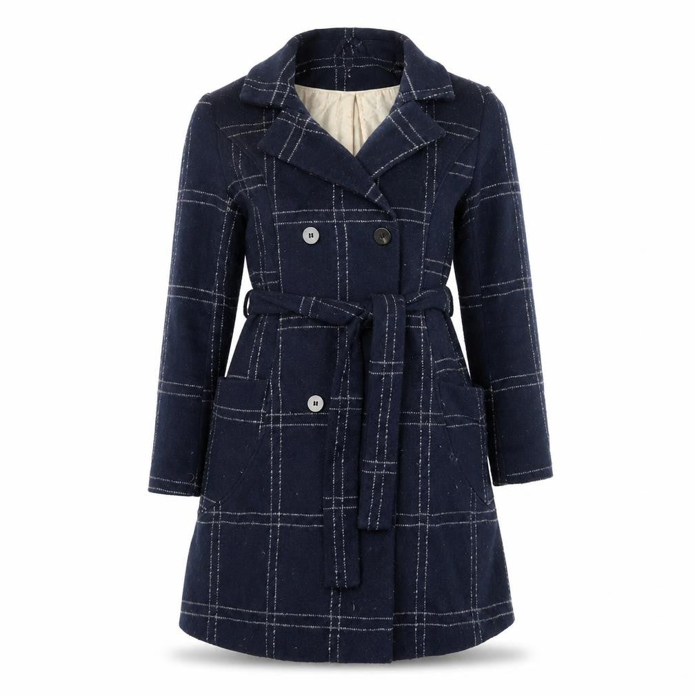 Front view of VILA Women's Blue Check Overcoat, size 10