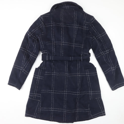 Vila Women's Blue Check Overcoat Size 10