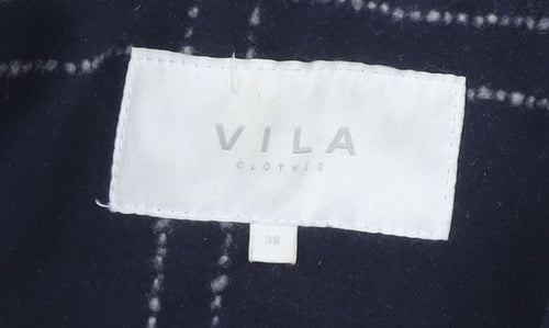 Vila Women's Blue Check Overcoat Size 10