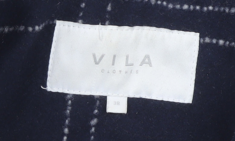Vila Women's Blue Check Overcoat Size 10