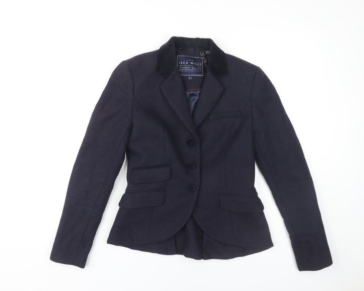 Jack Wills Women's Blue Blazer, Size 8, Wool, Buttoned