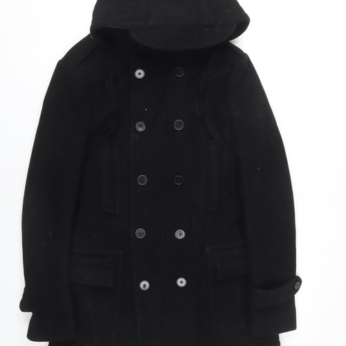 AllSaints Men's Black Hooded Pea Coat Size S