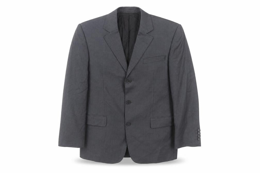 Front view of Jaeger Men's Grey Wool Striped Suit Jacket, 38S