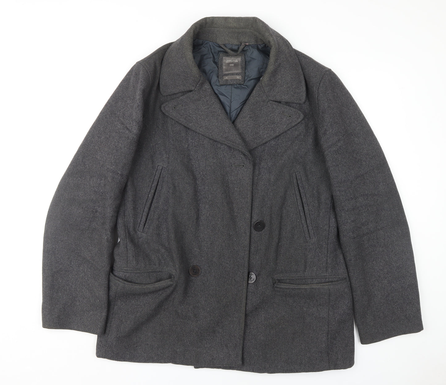Gap Men's Grey Wool Pea Coat L - Autumn/Winter Classic