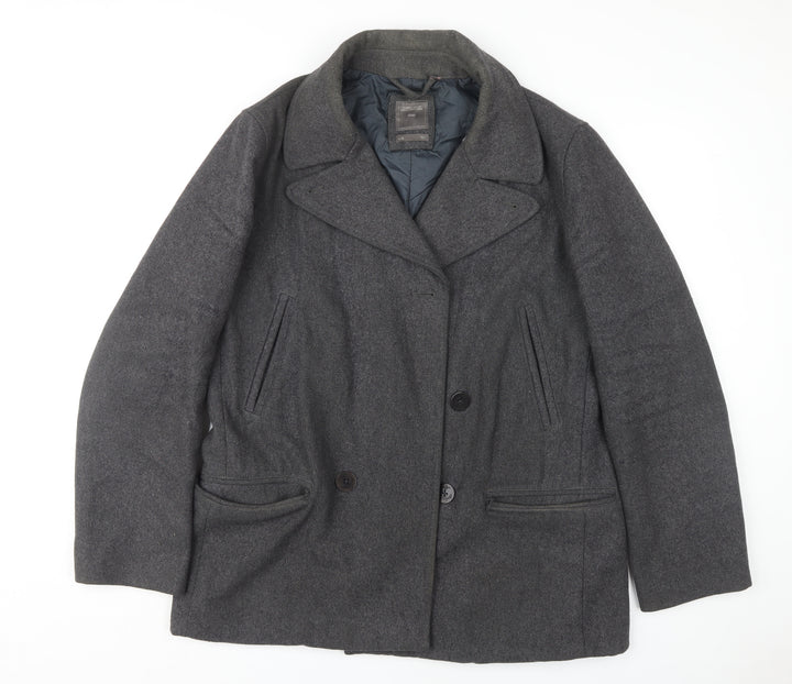 Gap Men's Grey Wool Pea Coat L - Autumn/Winter Classic