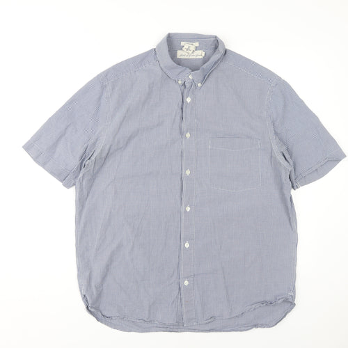 H&M Men's Blue Check Regular Fit Short Sleeve Shirt L