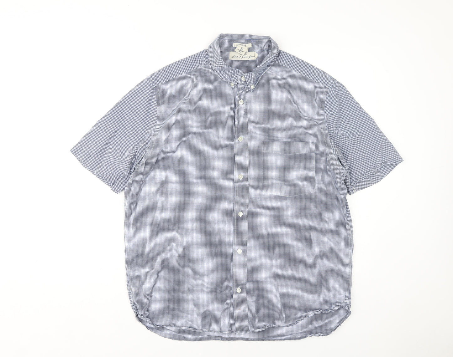 H&M Men's Blue Check Regular Fit Short Sleeve Shirt L
