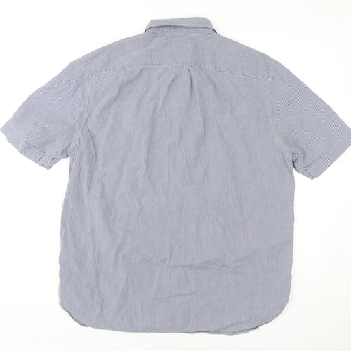 H&M Men's Blue Check Regular Fit Short Sleeve Shirt L