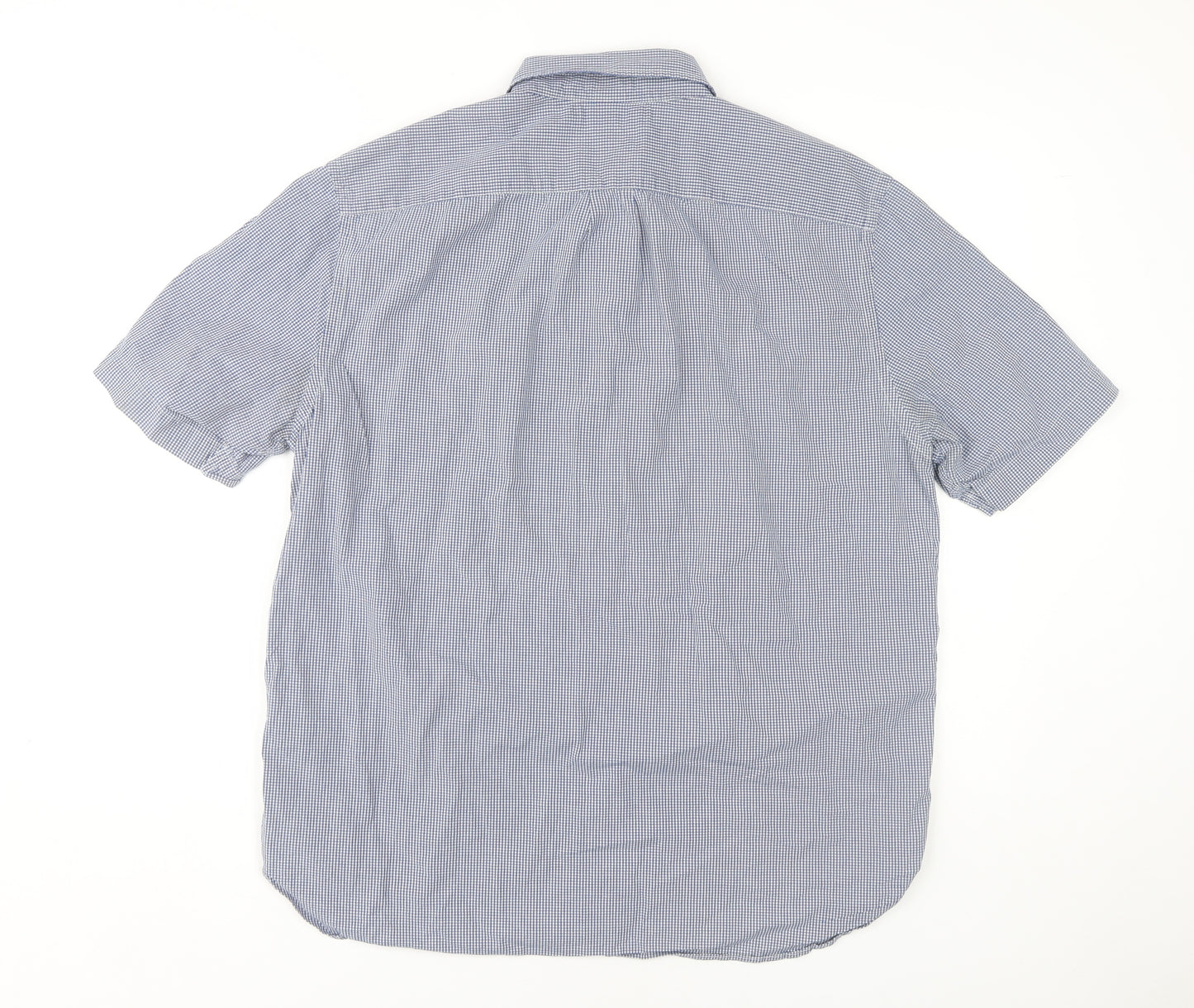 H&M Men's Blue Check Regular Fit Short Sleeve Shirt L