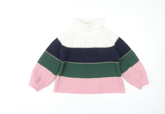 Marks and Spencer Girls Multicoloured Striped Roll Neck Jumper