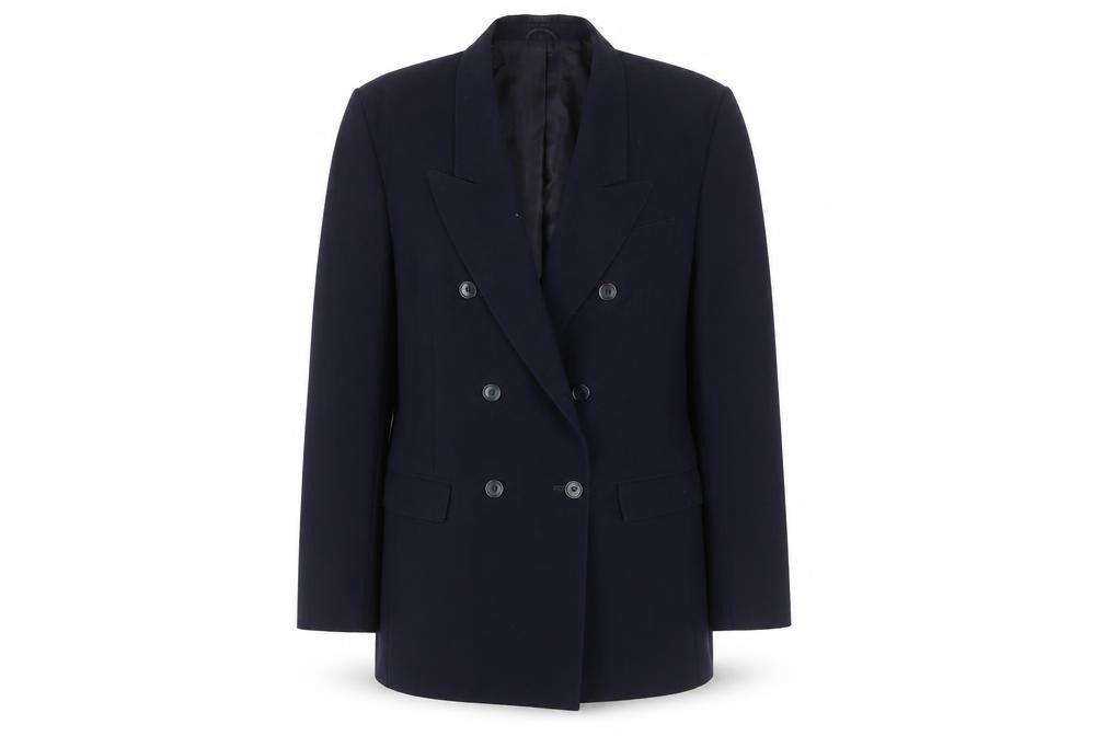 Front view of St Michael Women's Blue Blazer, size 12, Double-Breasted