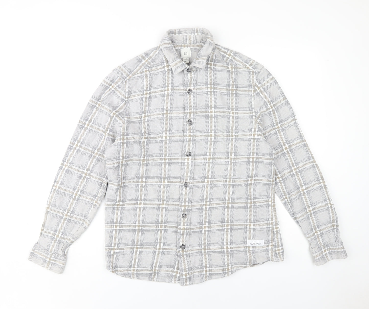 River Island Men's Grey Plaid Button-Up Shirt M