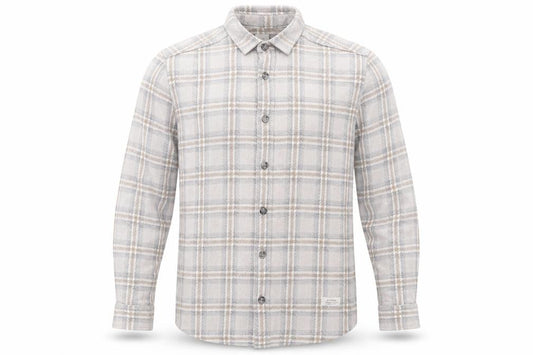 Front view of River Island Men's Grey Plaid Button-Up Shirt M