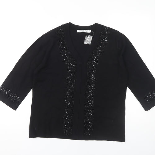 Emreco Women's Black Open Front Cardigan Size 14 Beaded