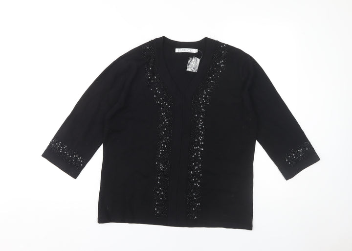 Emreco Women's Black Open Front Cardigan Size 14 Beaded