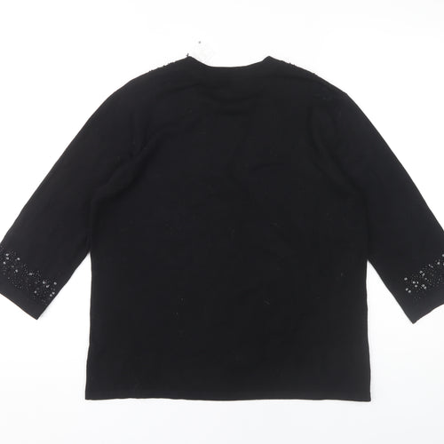 Emreco Women's Black Open Front Cardigan Size 14 Beaded