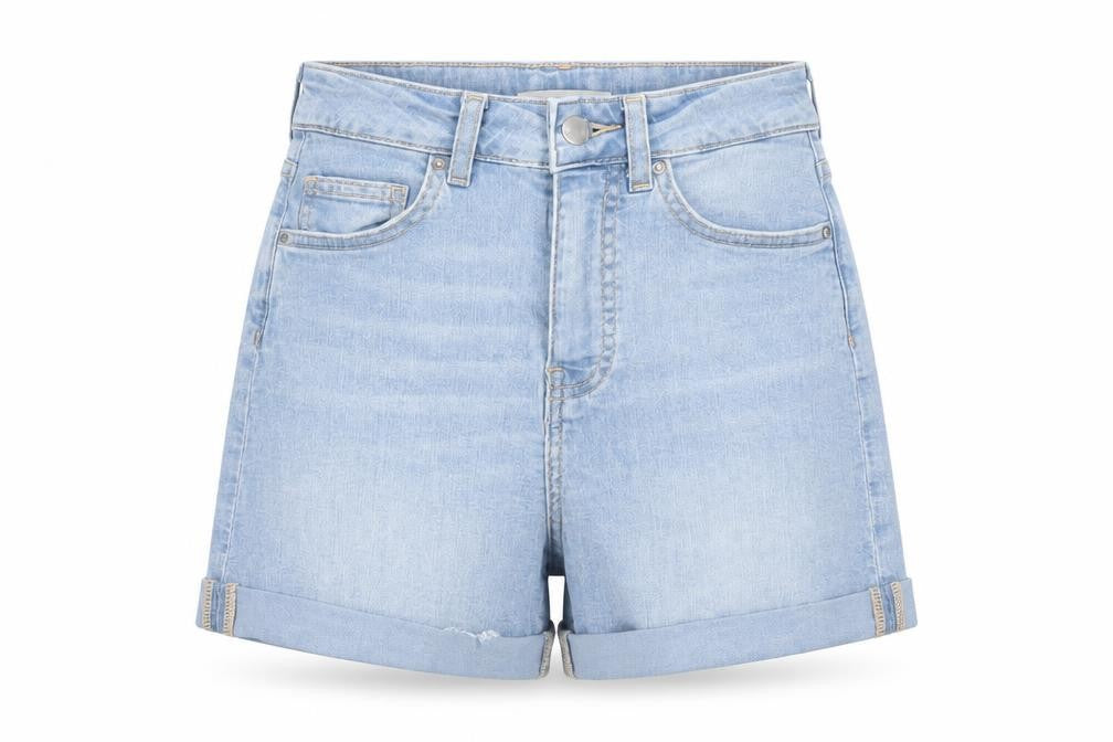 Front view of Women's Blue Denim Mom Shorts, size 6, Regular Fit