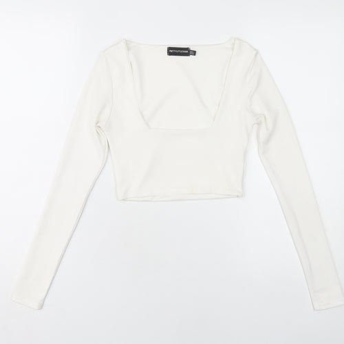 PrettyLittleThing White Cropped Top, Size 6, Women's Long Sleeve