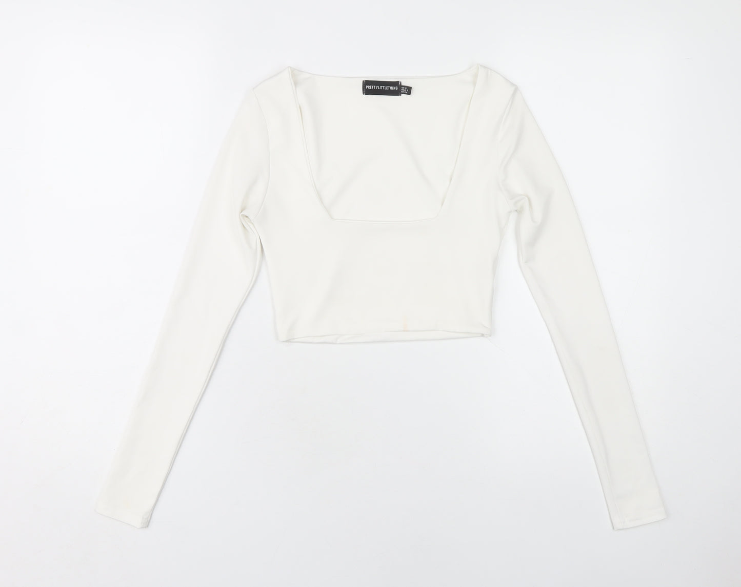 PrettyLittleThing White Cropped Top, Size 6, Women's Long Sleeve