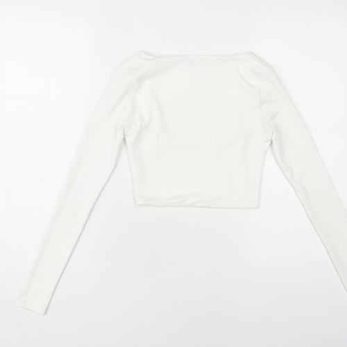 PrettyLittleThing White Cropped Top, Size 6, Women's Long Sleeve