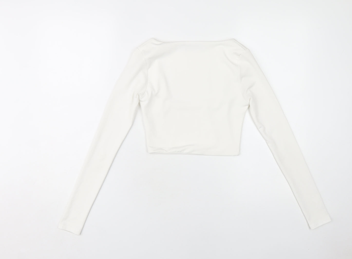 PrettyLittleThing White Cropped Top, Size 6, Women's Long Sleeve