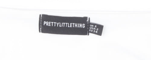 PrettyLittleThing White Cropped Top, Size 6, Women's Long Sleeve