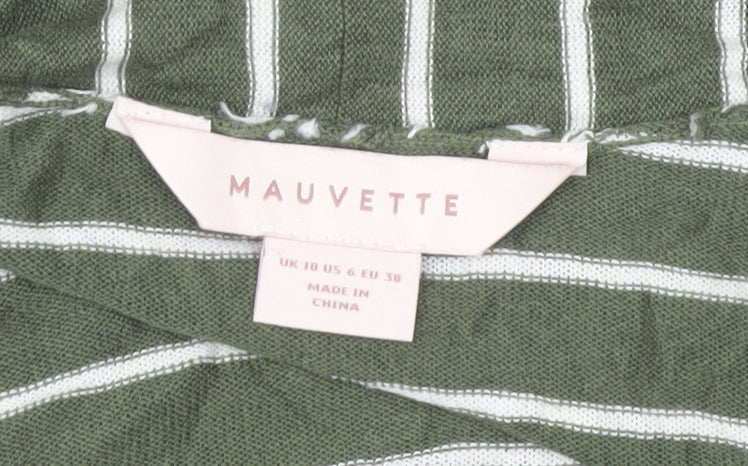 Mauvette Women's Green Striped Open Front Cardigan, Size 10
