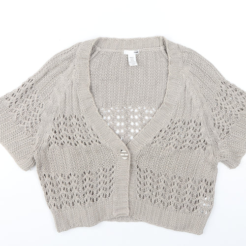 H&M Women's Beige Cardigan M V-Neck Knit Lightweight