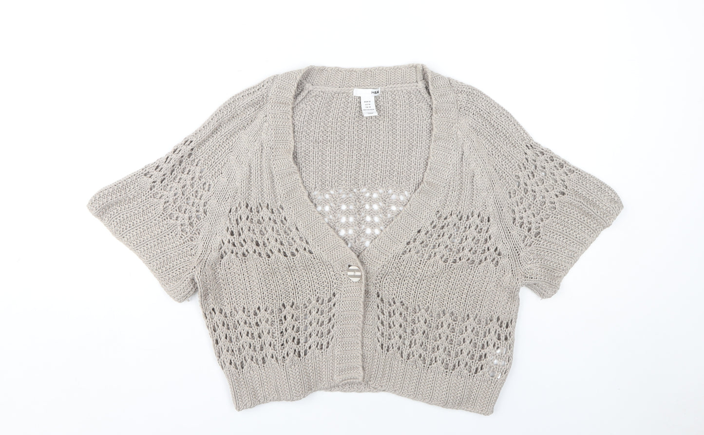 H&M Women's Beige Cardigan M V-Neck Knit Lightweight