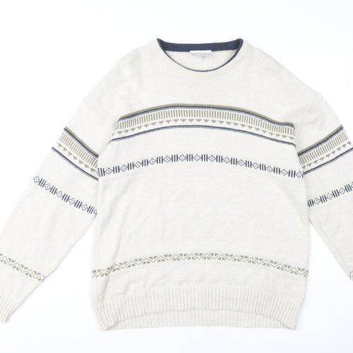 Greenwoods Men's Ivory Pullover Jumper L - Geometric Knit