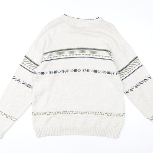Greenwoods Men's Ivory Pullover Jumper L - Geometric Knit