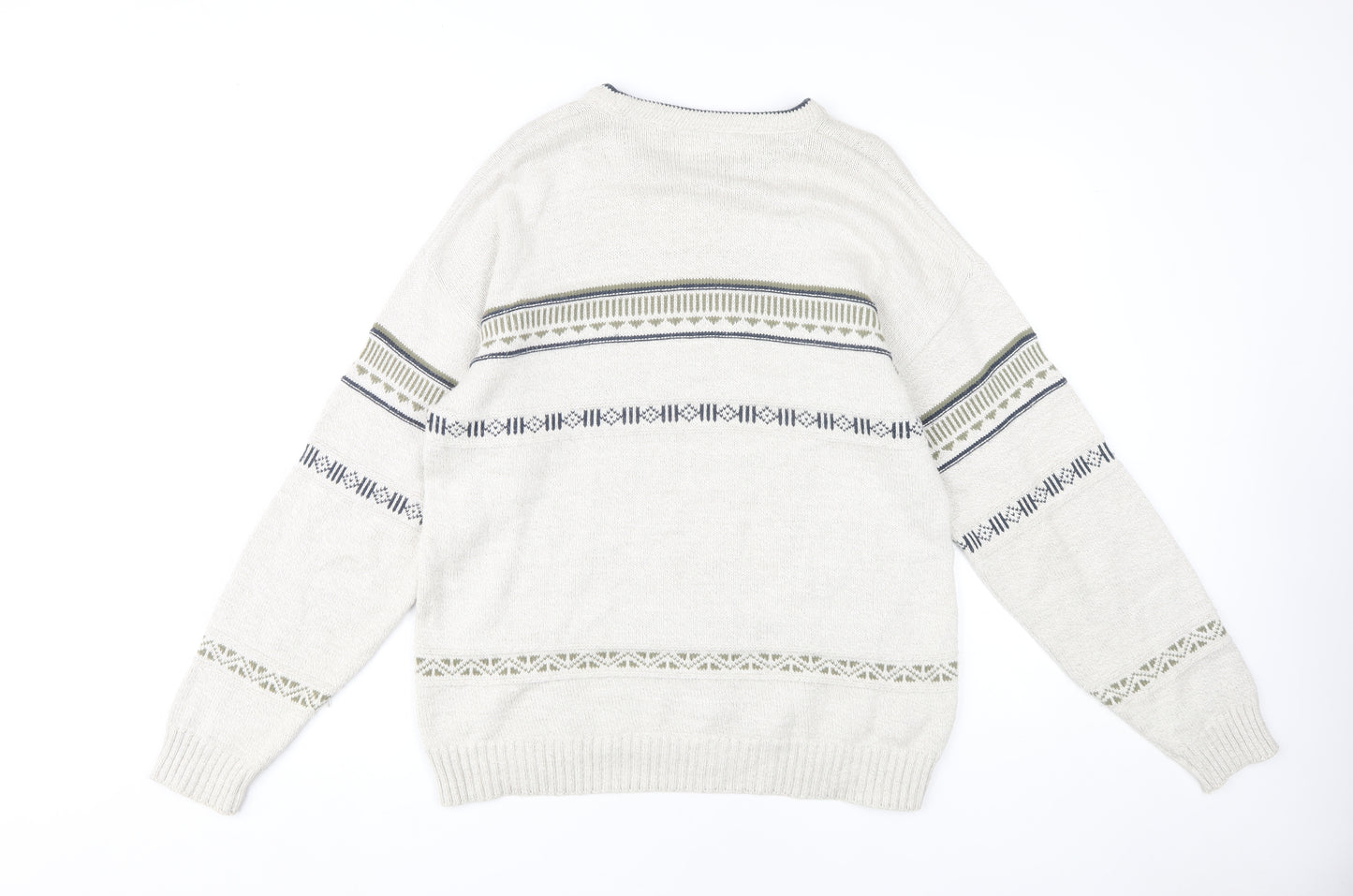 Greenwoods Men's Ivory Pullover Jumper L - Geometric Knit
