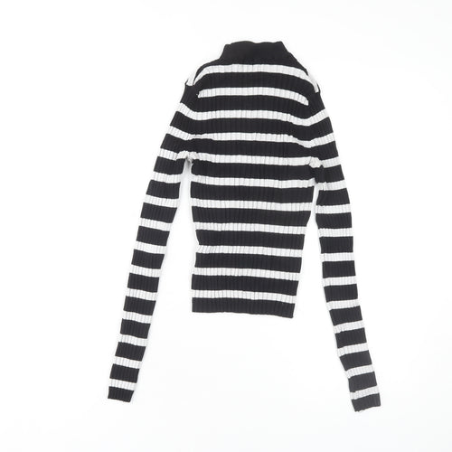 Bershka Women's Black Striped Jersey Mock Neck Top M