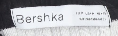 Bershka Women's Black Striped Jersey Mock Neck Top M