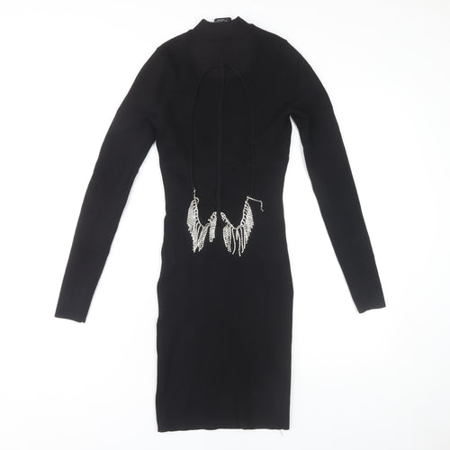 Bershka Women's Black Dress S - Rhinestone Party Wear
