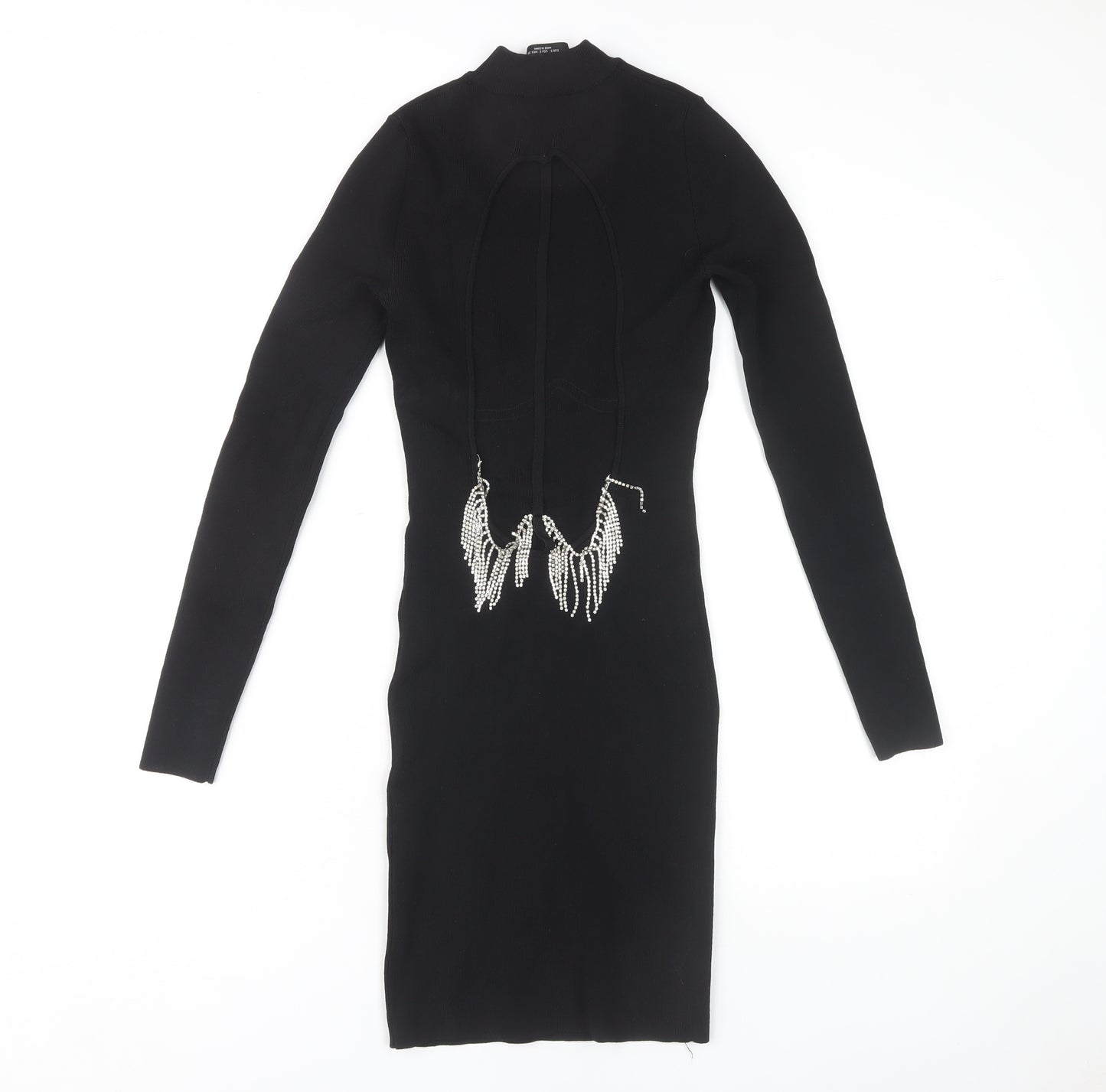 Bershka Women's Black Dress S - Rhinestone Party Wear