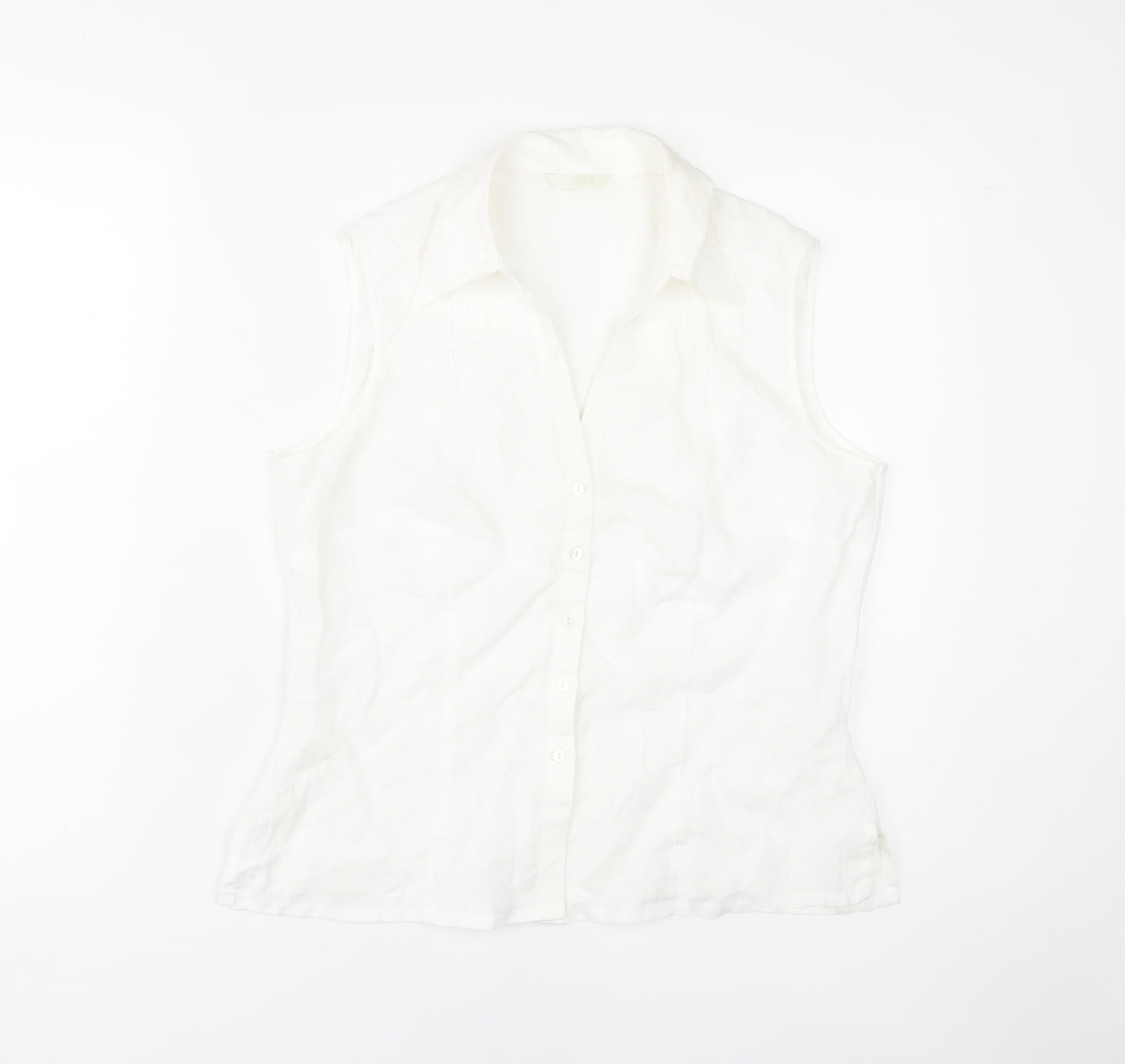 Marks and Spencer Women's White Linen Button-Up, Size 12