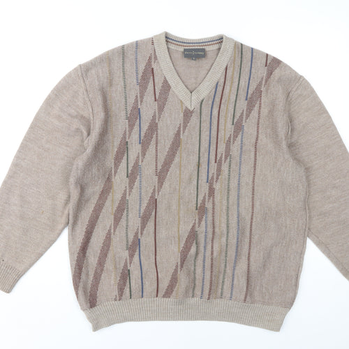 Peter Gribby Men's Beige L Pullover V-Neck Jumper