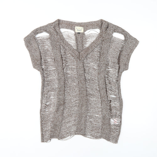 River Island Brown Open-Knit Pullover Jumper Size 8