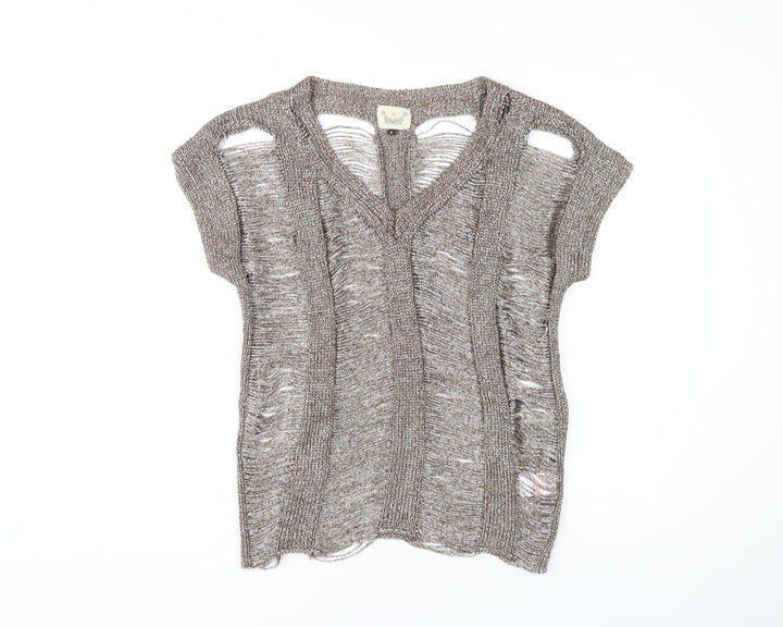 River Island Brown Open-Knit Pullover Jumper Size 8