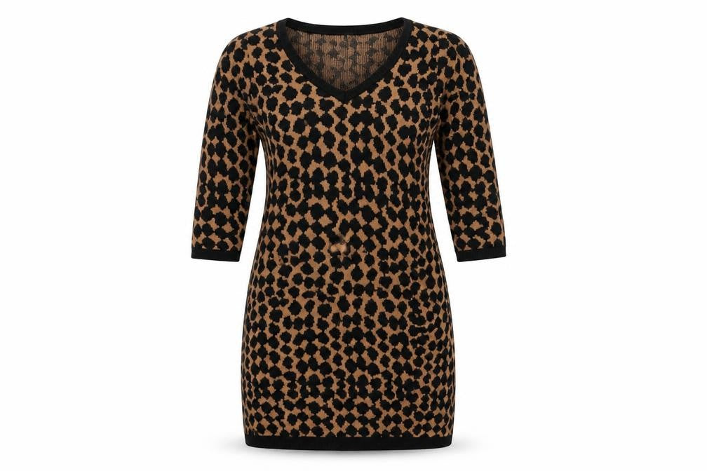 Front view of Studio M Women's Brown Animal Print Jumper Dress S