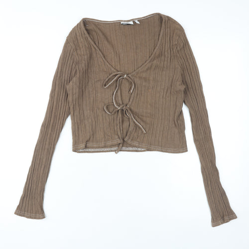 ASOS Women's Brown Cropped V-Neck Blouse, Size 12