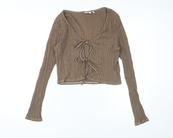 ASOS Women's Brown Cropped V-Neck Blouse, Size 12
