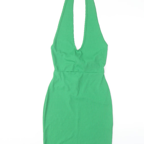PrettyLittleThing Green Bodycon Halter Dress UK 8