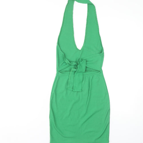 PrettyLittleThing Green Bodycon Halter Dress UK 8