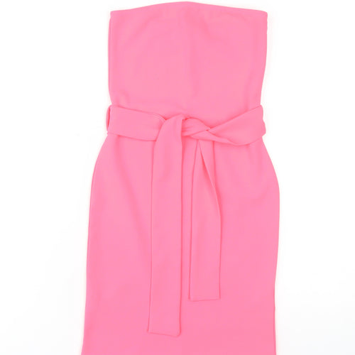 PrettyLittleThing Pink Bodycon Strapless Dress, Size 6