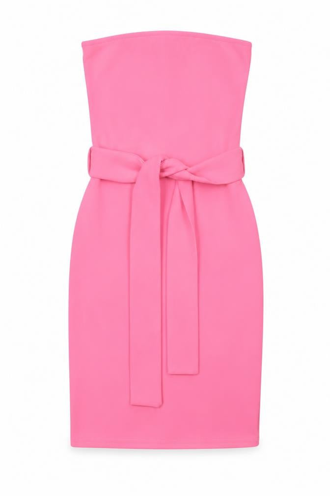 Front view of PRETTYLITTLETHING Pink Bodycon Strapless Dress, size 6