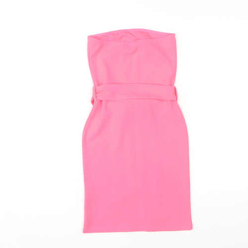 PrettyLittleThing Pink Bodycon Strapless Dress, Size 6